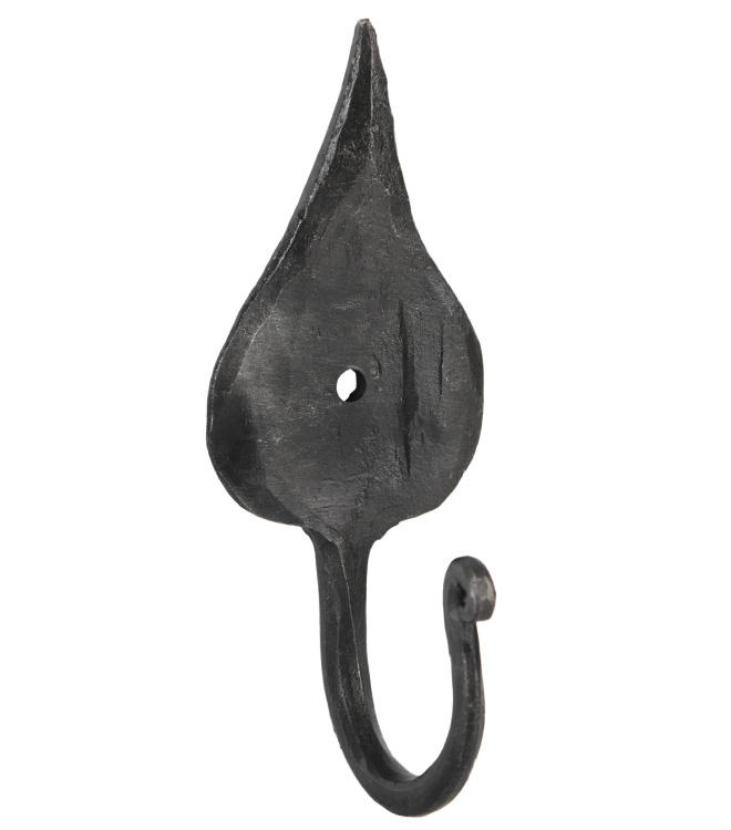 Geschmiedeter Wandhaken mit Blatt, ca. 11 cm hoch