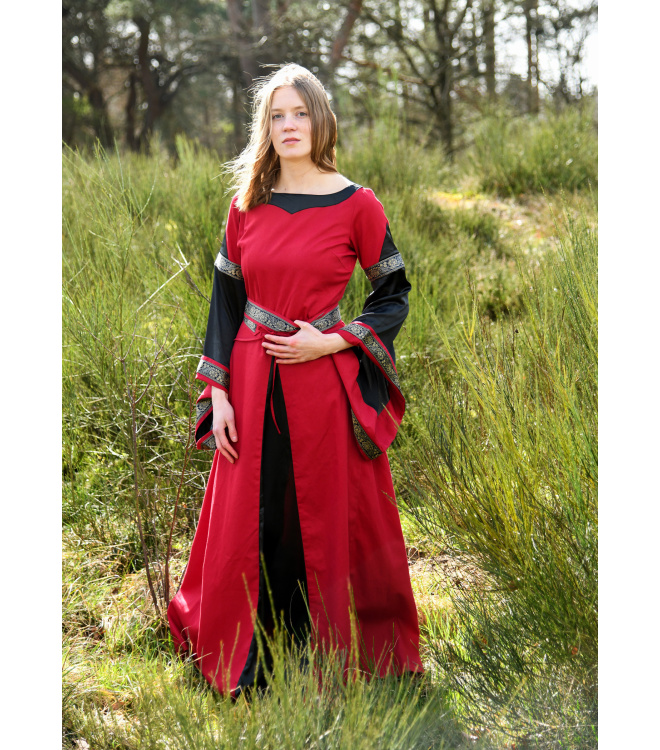 Edles Mittelalter Kleid, Bliaut Josephine, rot/schwarz