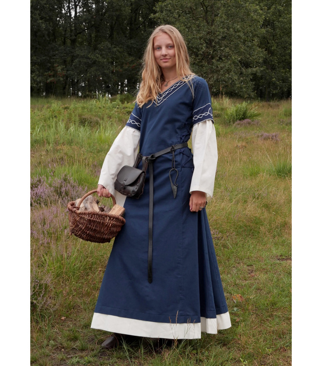 Mittelalterkleid Alvina, blau/natur