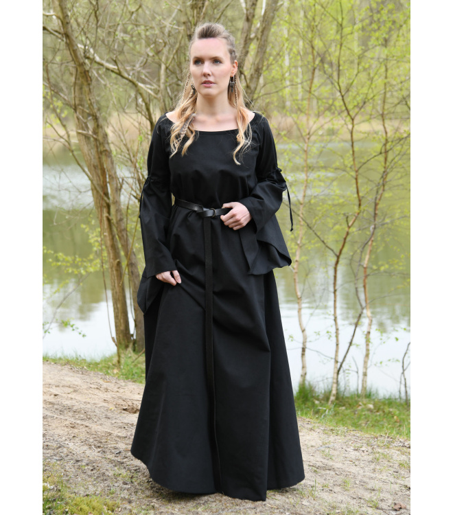 Mittelalter-Unterkleid Burglinde mit Trompetenärmeln, schwarz