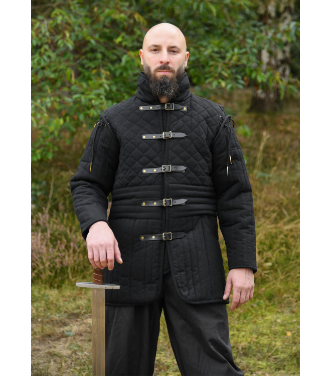 Langer Gambeson mit Schnallen und abnehmbaren Ärmeln, schwarz