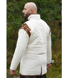 Langer Gambeson mit abnehmbaren Ärmeln und Leder, natur-braun