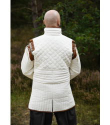 Langer Gambeson mit abnehmbaren Ärmeln und Leder, natur-braun