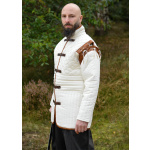 Langer Gambeson mit abnehmbaren Ärmeln und Leder, natur-braun